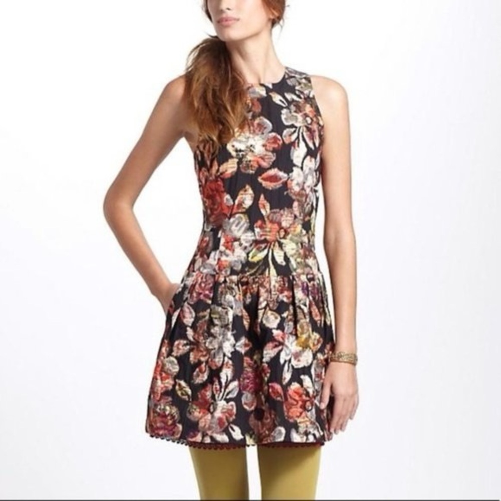 Anthropologie Leifsdottir Adelita metallic brocade mini dress